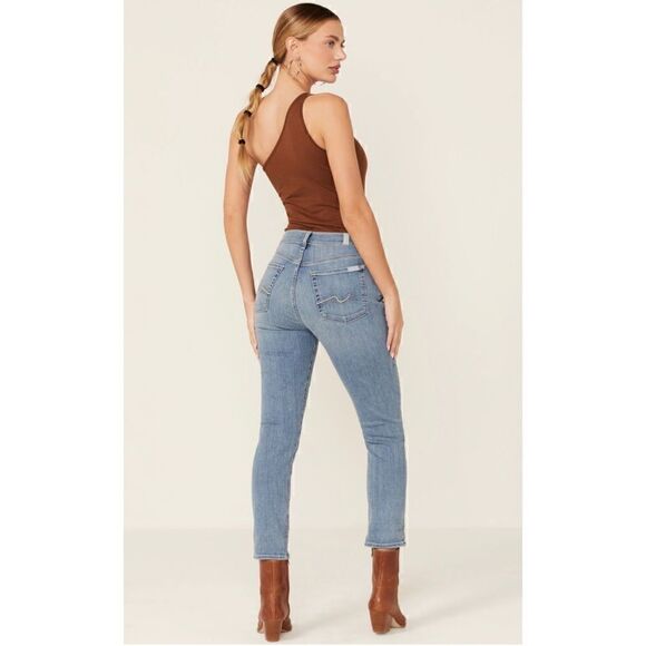 7 For All Mankind 7FAM Josefina Slim Boyfriend Mid Rise Crop in Formosa, Size 32 - Picture 6 of 16